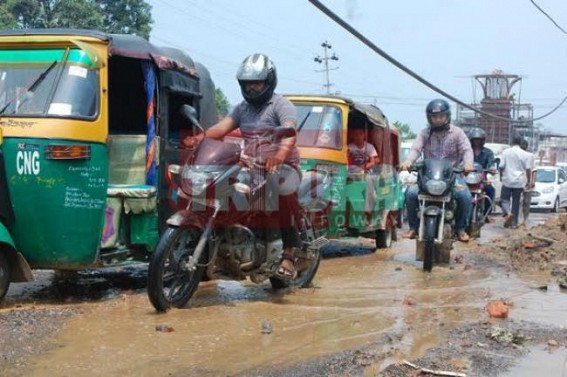 Incessant rainfall left city roads in miserable condition, no initiative for renovation of roads by PWD; people continue to suffer with the dilapidated condition of the roads